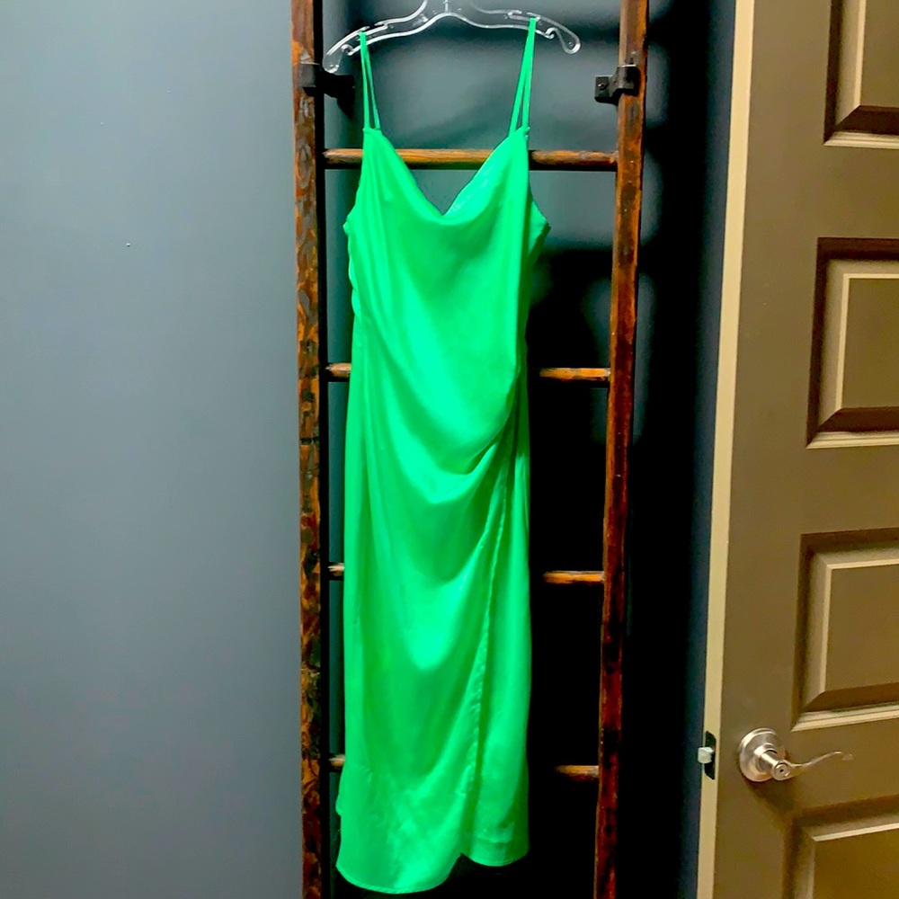 Re-newd satin dress in neon green size S